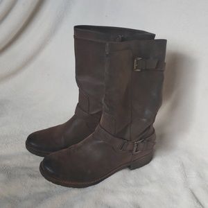 Brown distressed motorcycle boots